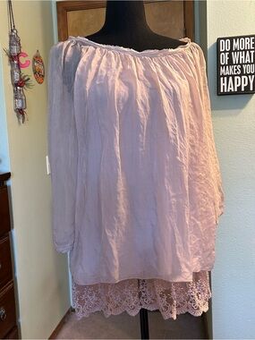 Giulia light pink long sleeve flowy silk overlay blouse built in cami size S